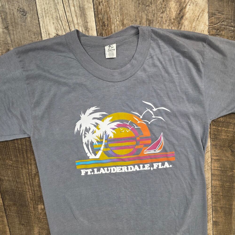Vintage 80s Fort Lauderdale Florida Sunset Tee Youth Large Single Stitch